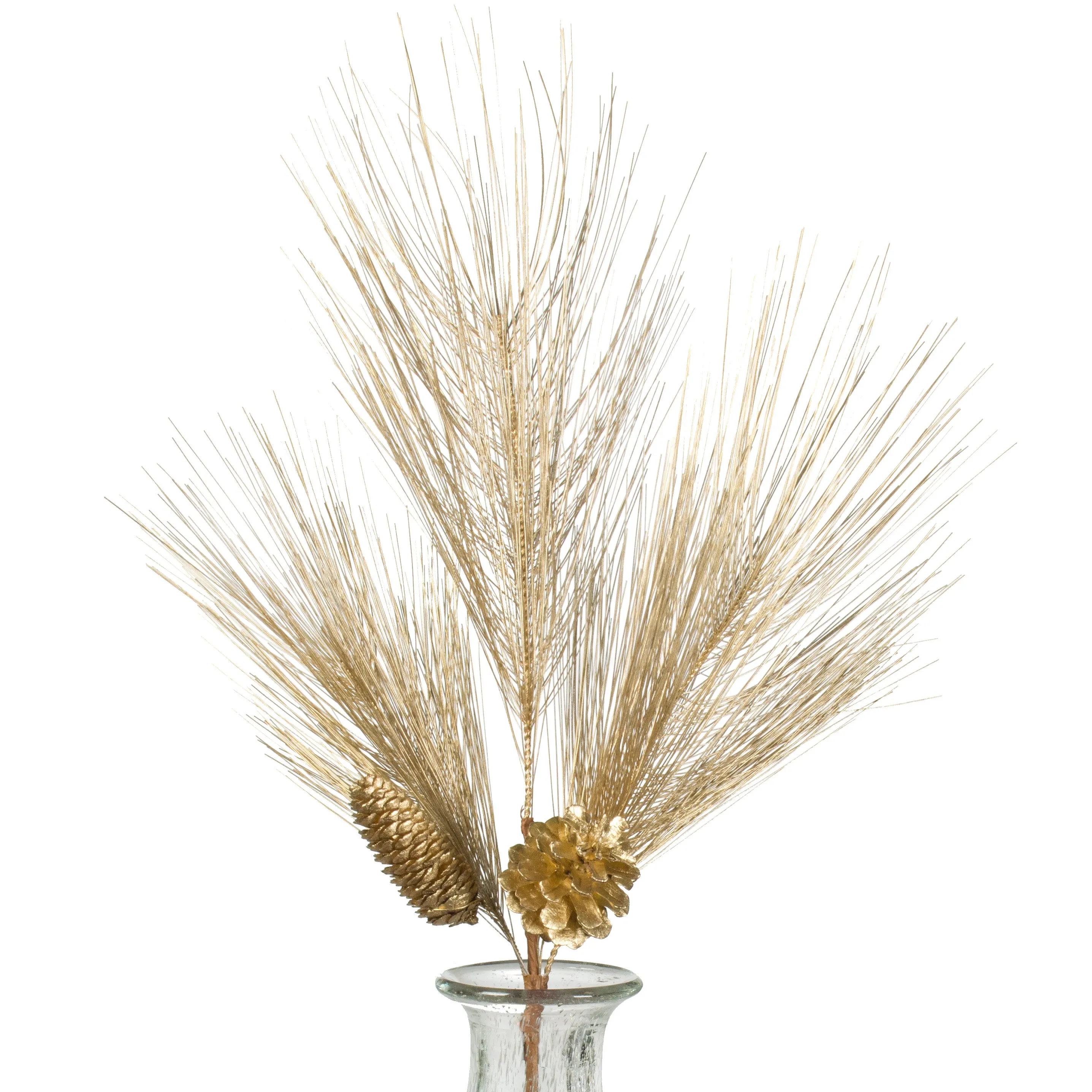 26" Pinecone Pine Needle Spray: Gold
