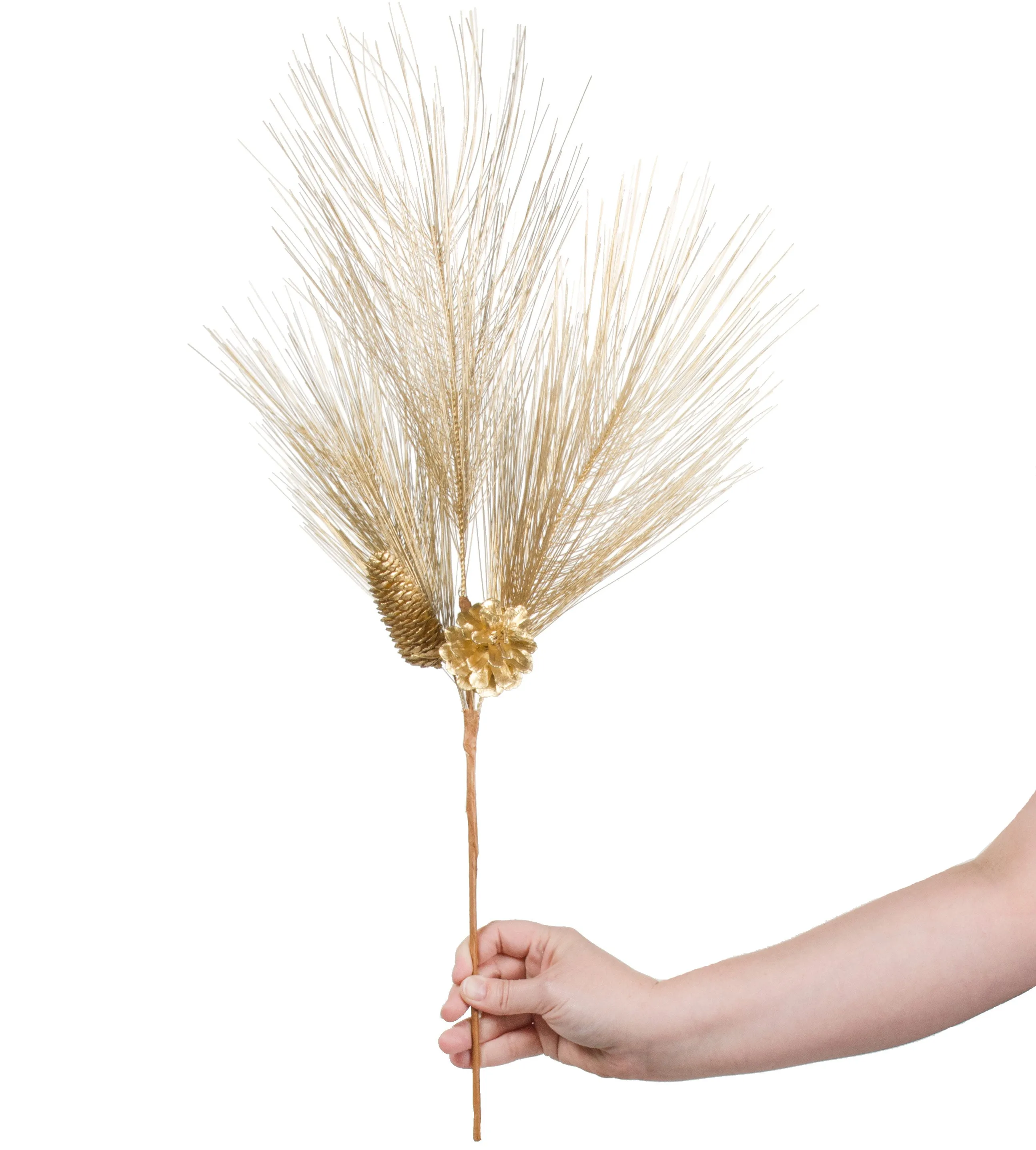 26" Pinecone Pine Needle Spray: Gold