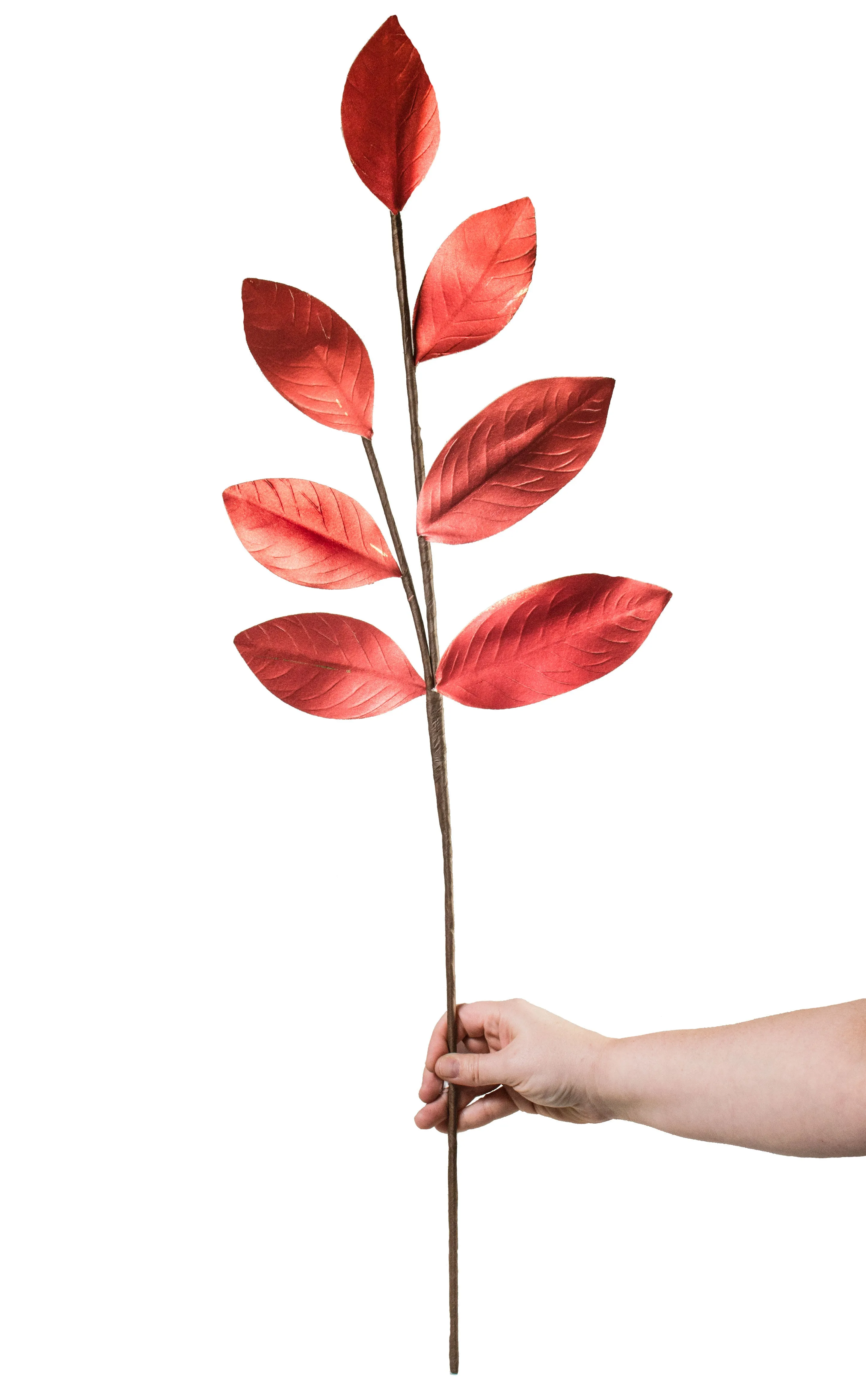 30" Metallic Magnolia Leaves Spray: Red