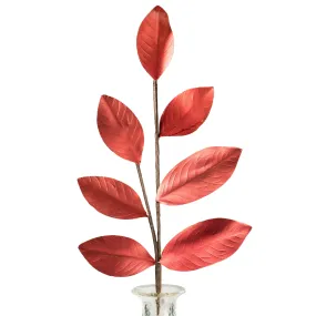 30" Metallic Magnolia Leaves Spray: Red
