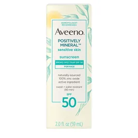 Aveeno Positively Mineral Sensitive Skin Daily Sunscreen Face Lotion SPF50 2 oz