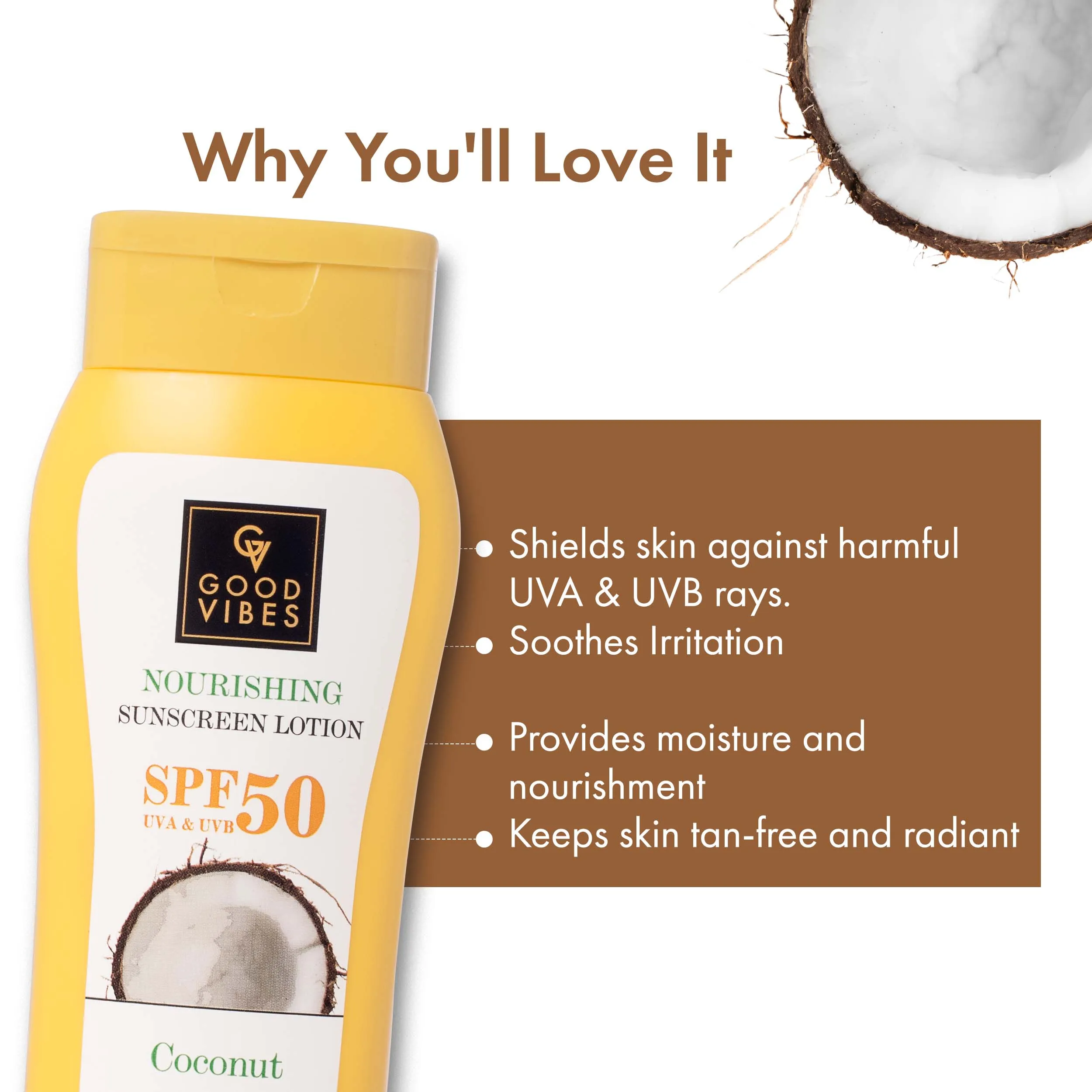 Coconut Nourishing Sunscreen Lotion SPF 50, With Lime & Rosemary Leaf Oil