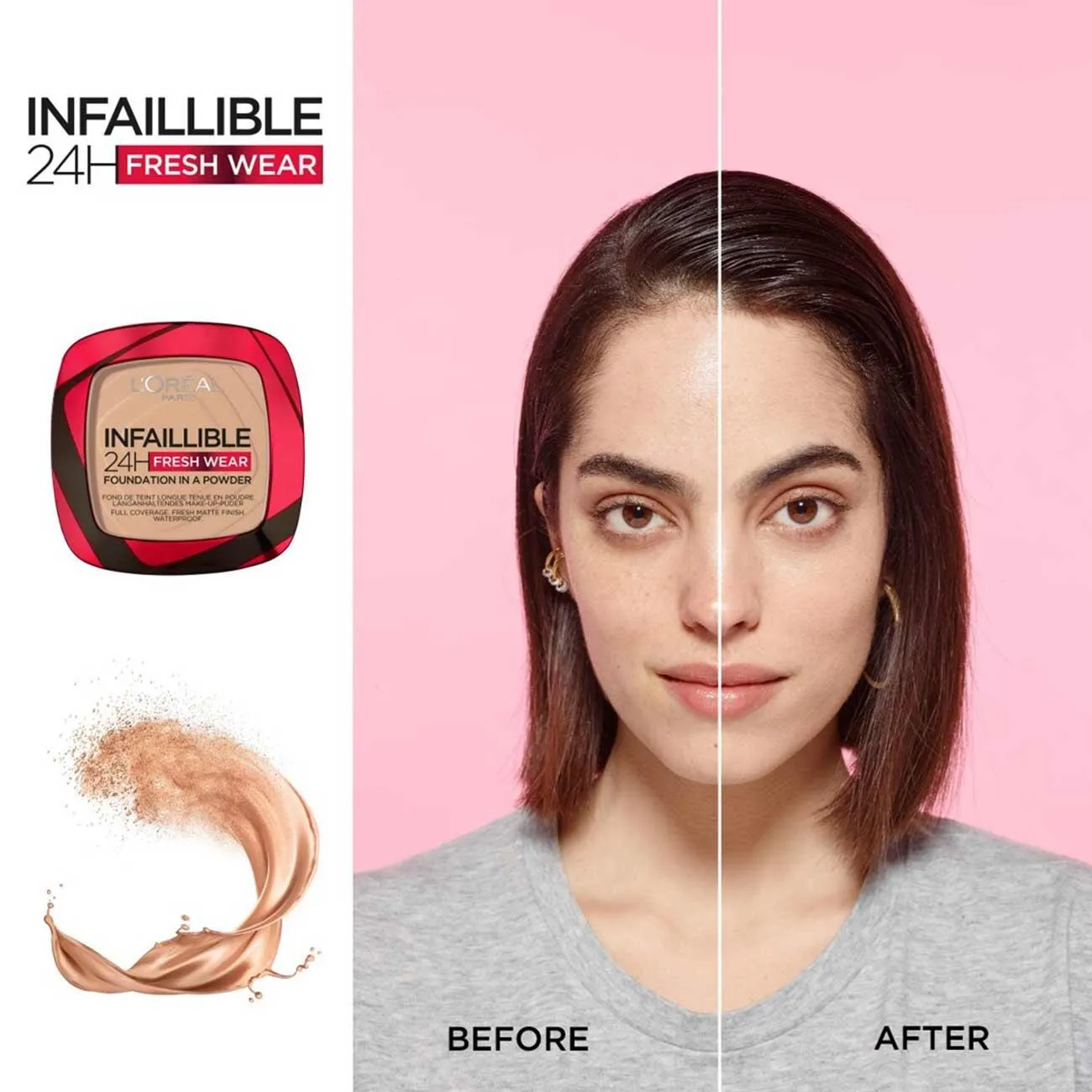 L’Oréal Paris Infaillible Up to 24H Fresh Wear Foundation in a Powder- Waterproof, Heatproof, Sweatproof