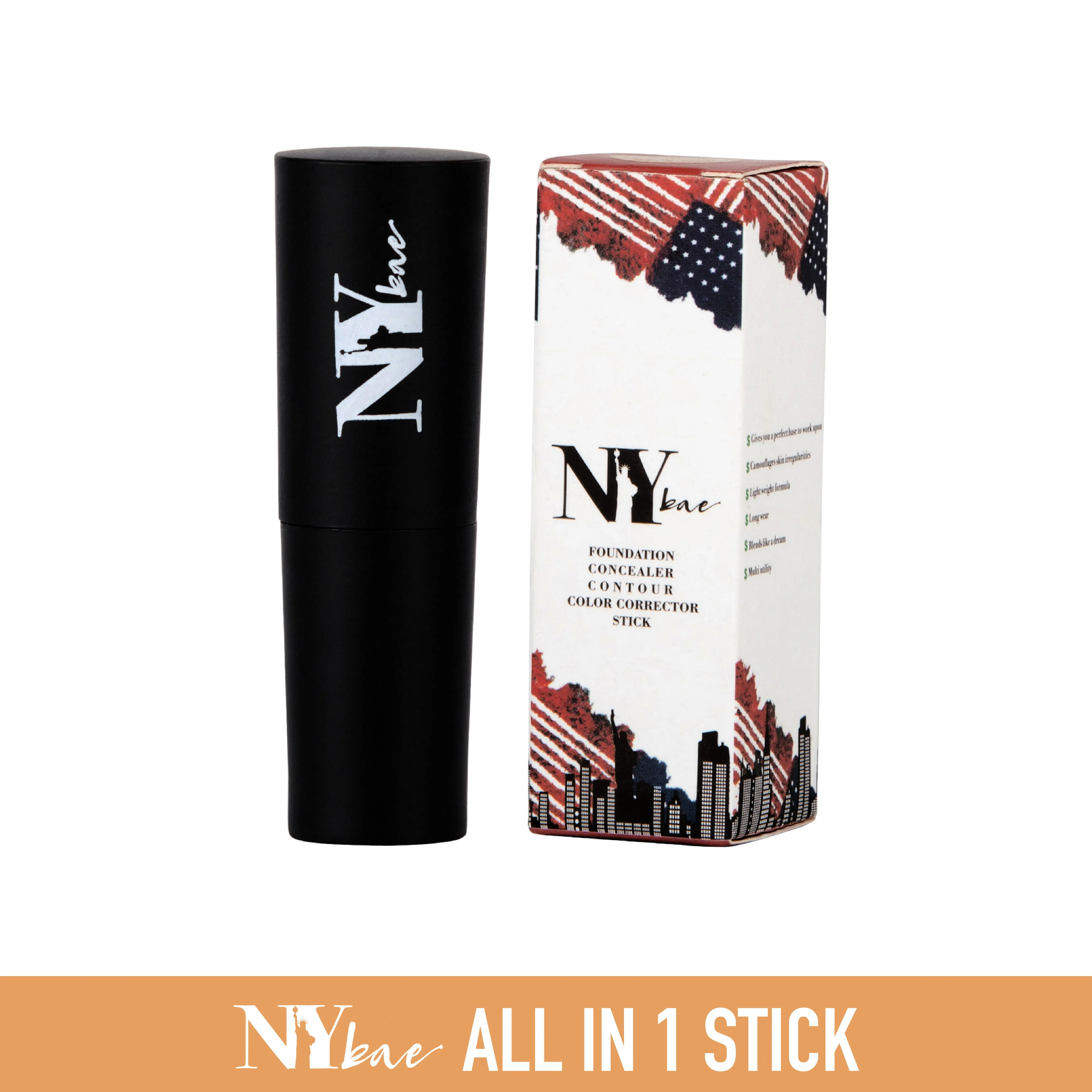 NY Bae All In One Stick| Foundation, Concealer, Contour, Colour Corrector| For Wheatish Skin| Flawless Texture| I'm Goin' To Coney Island- Caramel 4