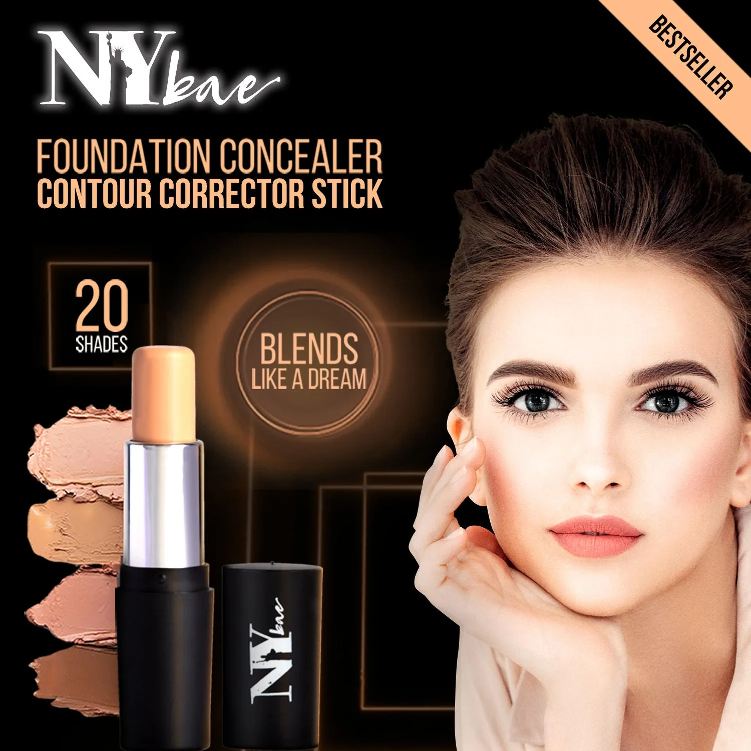 NY Bae All In One Stick| Foundation, Concealer, Contour, Colour Corrector| For Wheatish Skin| Flawless Texture| I'm Goin' To Coney Island- Caramel 4
