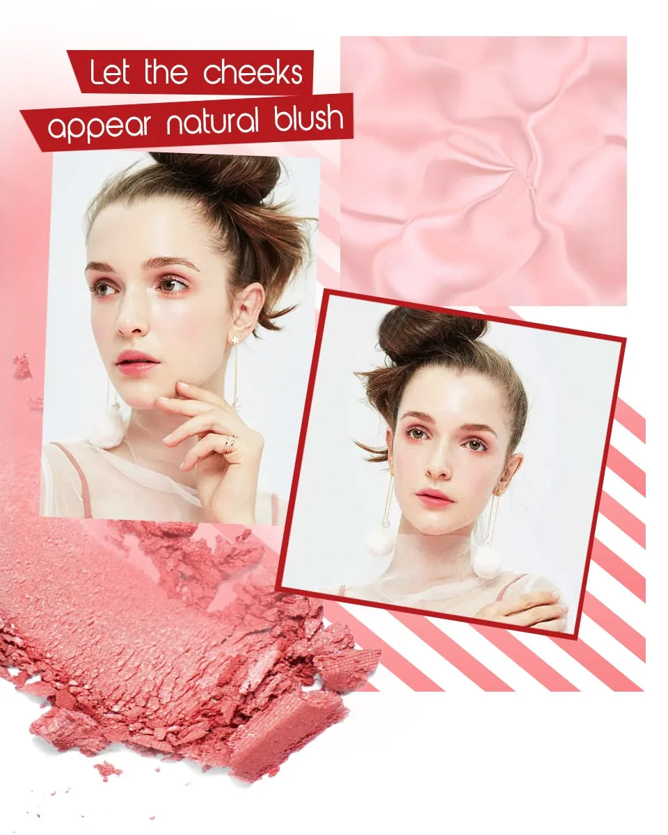 Shimmer Blush With Brush Makeup Flower Palette Long-Lasting Face Check Blush Pink Orange Red