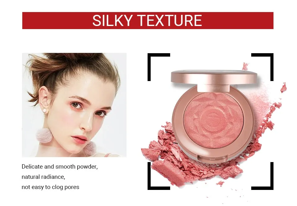 Shimmer Blush With Brush Makeup Flower Palette Long-Lasting Face Check Blush Pink Orange Red