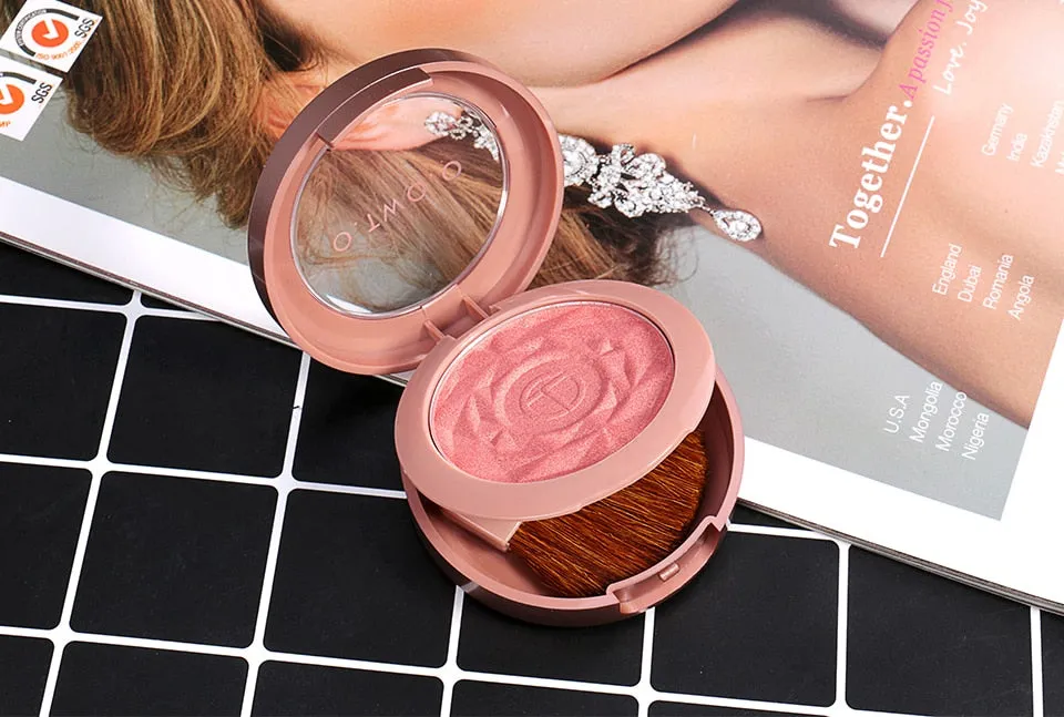 Shimmer Blush With Brush Makeup Flower Palette Long-Lasting Face Check Blush Pink Orange Red