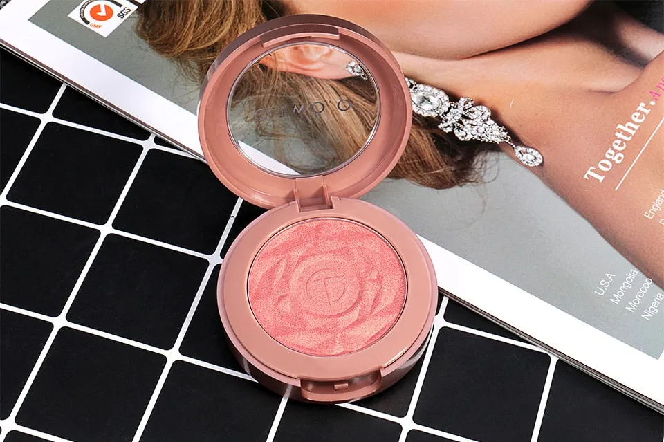 Shimmer Blush With Brush Makeup Flower Palette Long-Lasting Face Check Blush Pink Orange Red